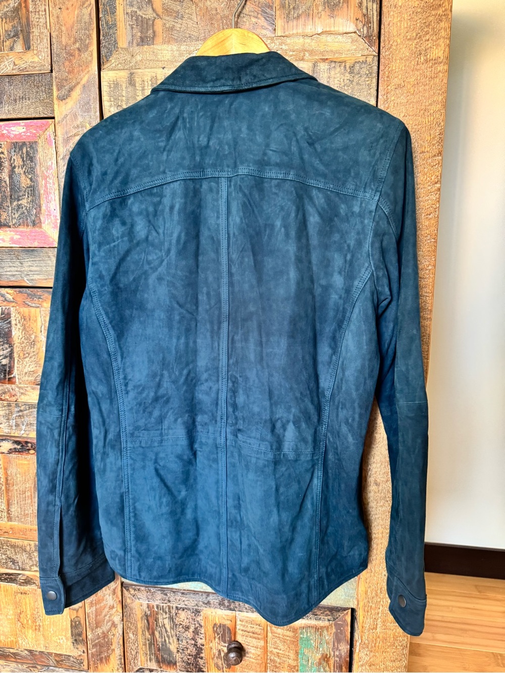 John Varvatos Teal Suede Snap-Front Shirt Jacket - Picture 2 of 3